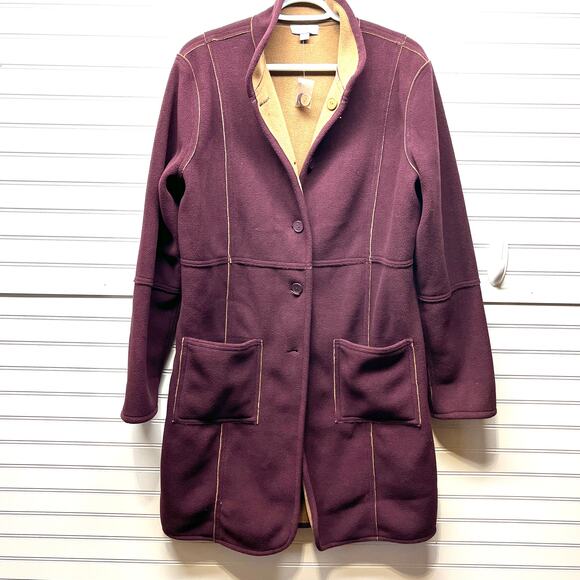 NWOT Susan Graver Reversible Fleece Coat Size S Wine/Tan - Picture 1 of 15
